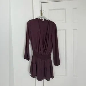 krisa Dresses Krisa Smocked Surplice Mini Dress Brownpurple